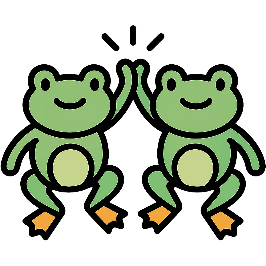 frog friends high-fiving, fun, simple illustration emoji