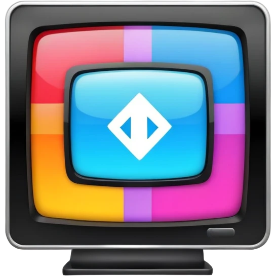 TV with a 2x2 channel grid on the screen, each section showing a unique symbol emoji