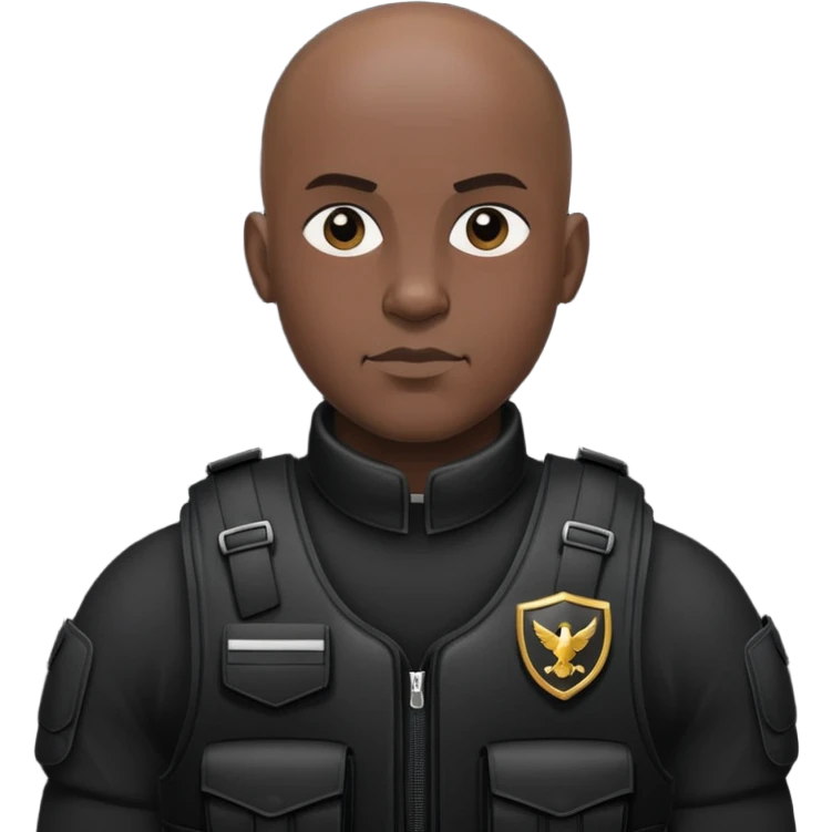 black soldier bald head in black bulletproof vest emoji