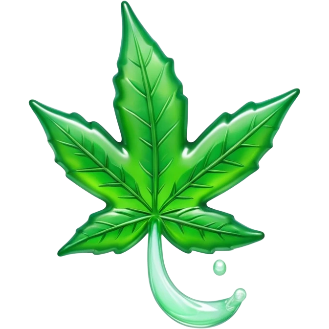 glossy green gusher gummy in the shape of a weed leaf with a bite taken out and liquid center visible emoji
