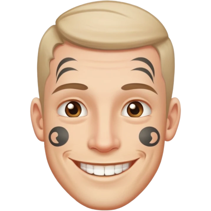 white man with small face tattoo, smiling emoji