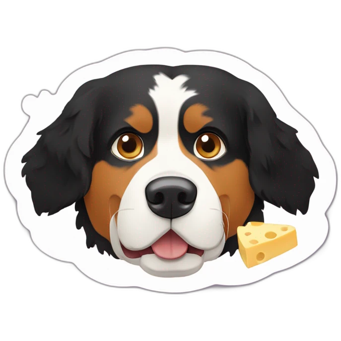 Bernese mountain dog eating swiss cheese raclette emoji