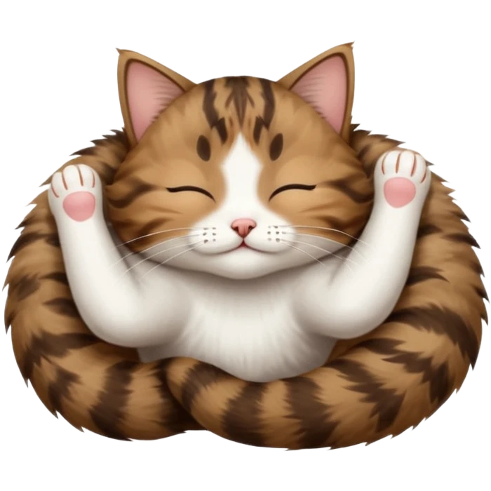 dark brown tabby and white small cat in funny positions upside down with eyes closed emoji