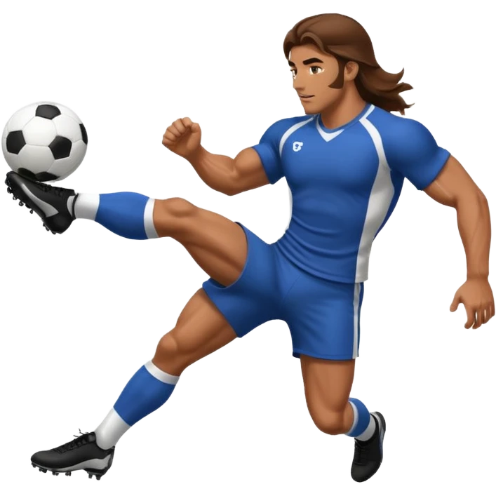 Long Haired Football Players, Male player with long hair kicking ball emoji