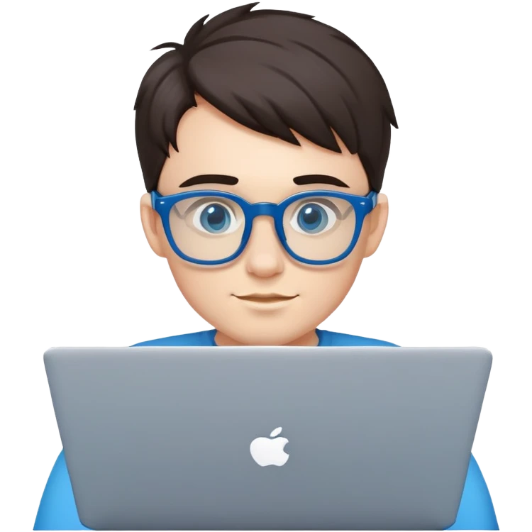 a nerd and an excellent student with blue glasses with laptop emoji
