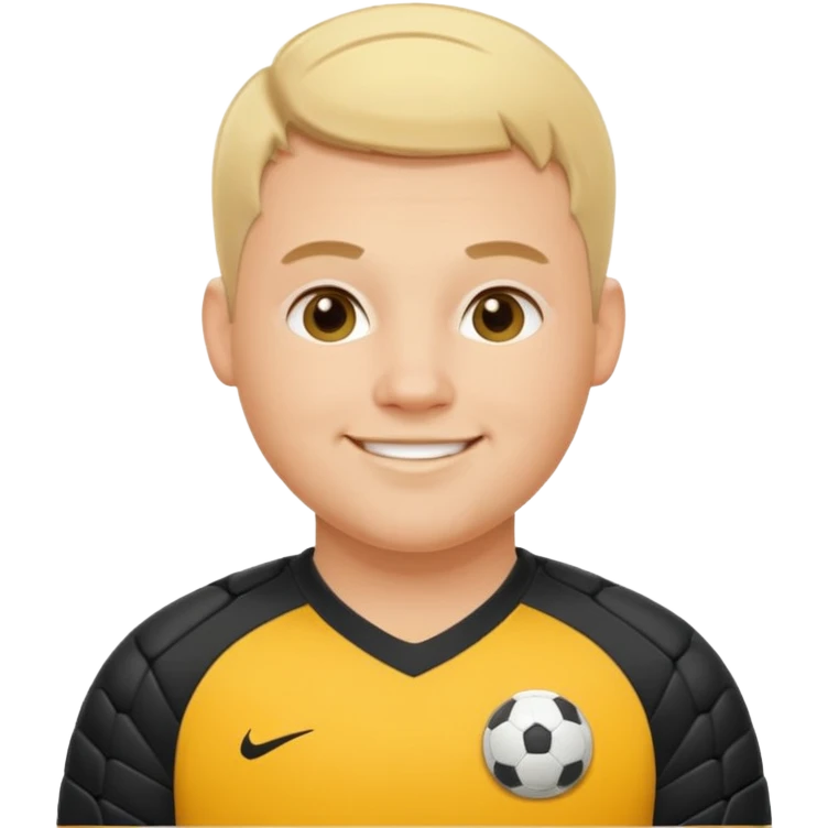 Very Fat soccer goalkeeper with chubby cheeks and crew cut blonde hair emoji