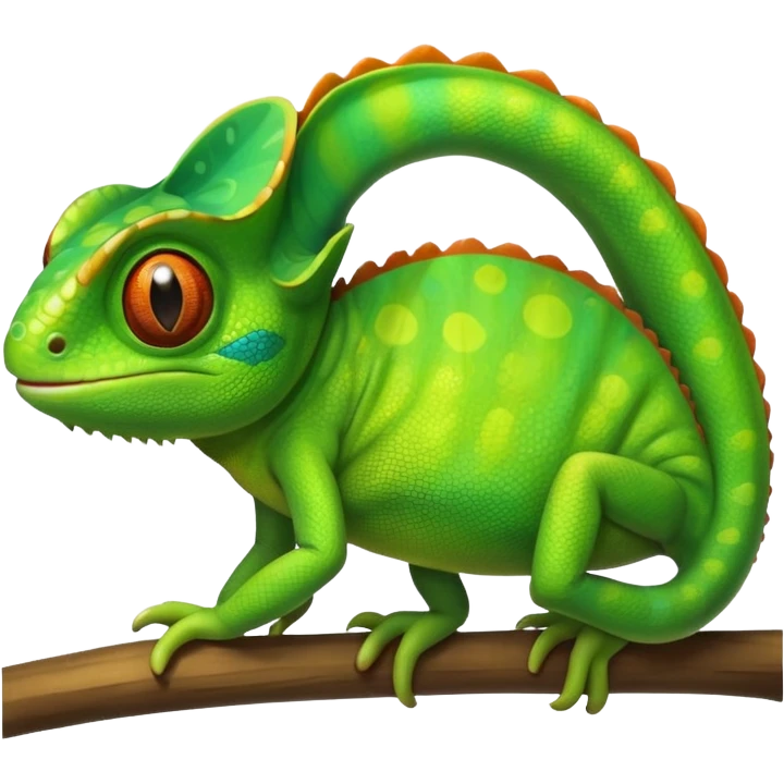 green chameleon looking at me, make it look like an emoji and standalone, with no branch. Make it very cute and like an animation.  emoji