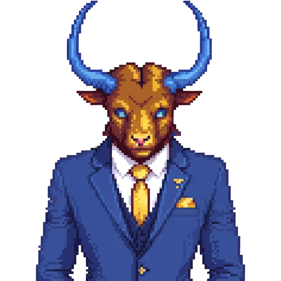 Beast from Beauty and the Beast with human lips and mouth, horns and blue formal clothes emoji