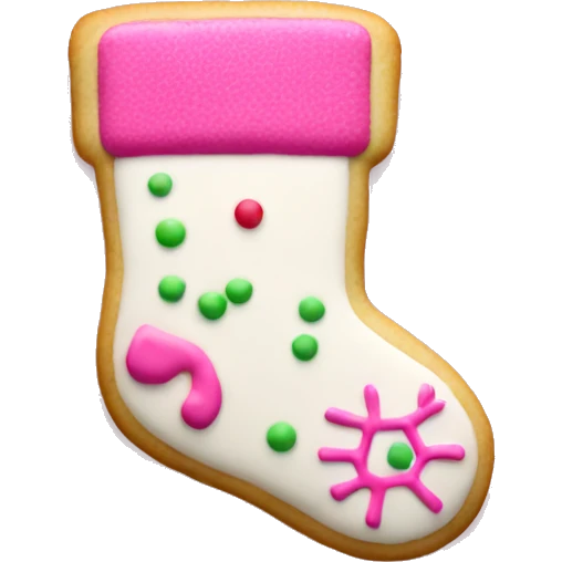 christmas sugar cookie shaped like a stocking and decorated with pink   emoji