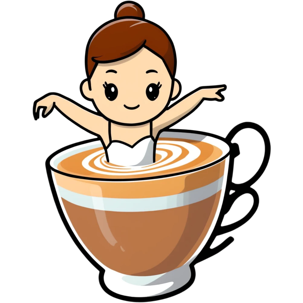 A cute cappuccino cup with a ballerina figure made of foam dancing on the surface emoji