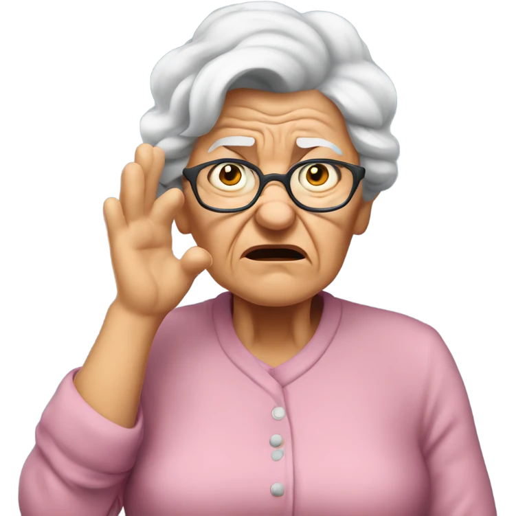 angry grandma can't hear cup her hand to her ear emoji