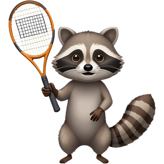 raccoon viewed from underneath lifting a tennis racket emoji