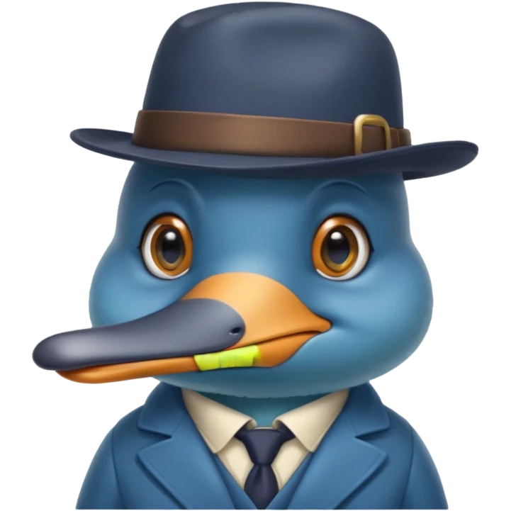 cute blue platypus with a detective hat and monocle on his eye, no  hands, looks like a platypus but blue emoji