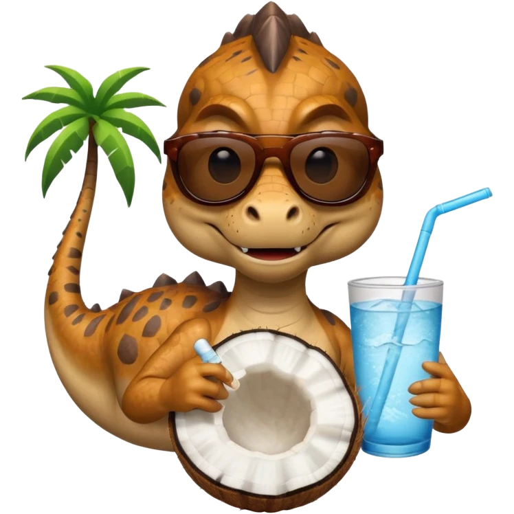 dinosaur with sunglasses sipping coconut water emoji