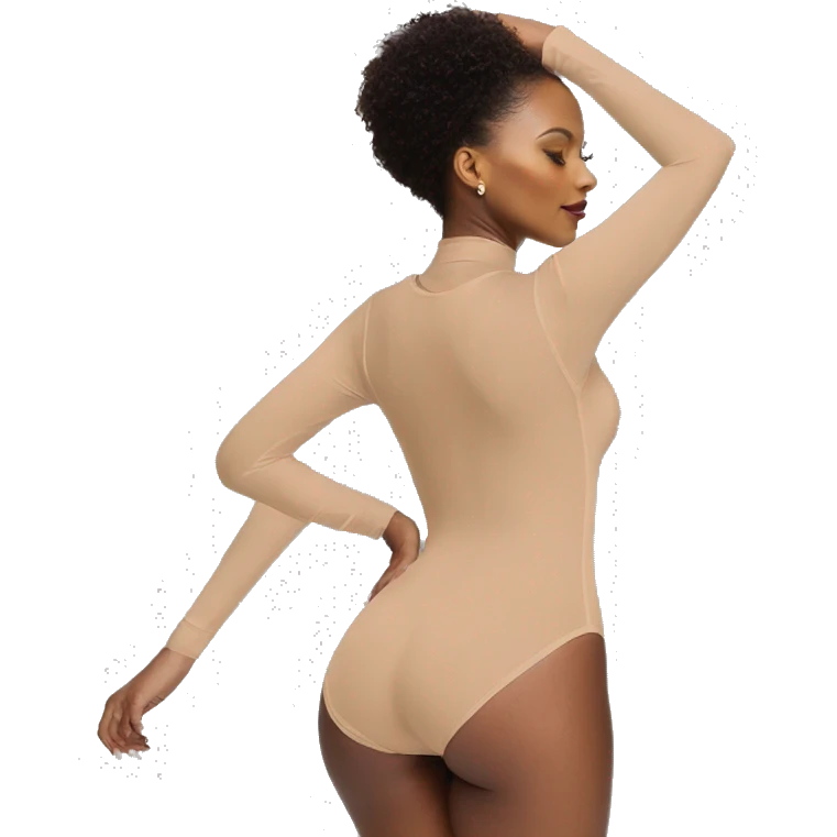 brown long sleeve closed neck shapewear bodysuit emoji