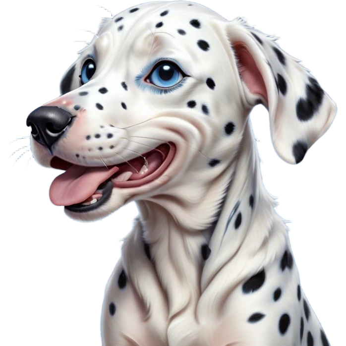 Cinematic Cute Yawning Spotted Dalmatian Portrait Emoji, Head tilted slightly with a dramatic, wide-open yawn, showcasing a smooth Fur of predominantly white with bold black patches, floppy ears slightly drooping, round blue eyes barely open in drowsy contentment, Simplified yet irresistibly adorable features, highly detailed, glowing with a soft, cozy glow, high shine, relaxed yet expressive, stylized with a touch of whimsy, bright and endearing, soft glowing outline, capturing the essence of a sleepy yet affectionate guardian, so drowsy it feels like it could stretch out of the screen and curl up for a nap! emoji