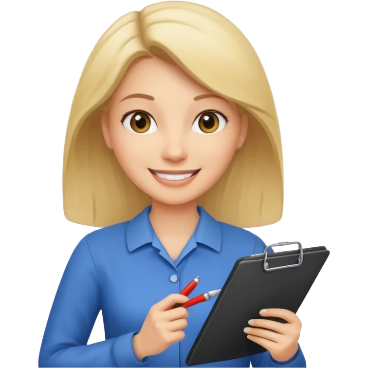 women with clipboard checking page emoji