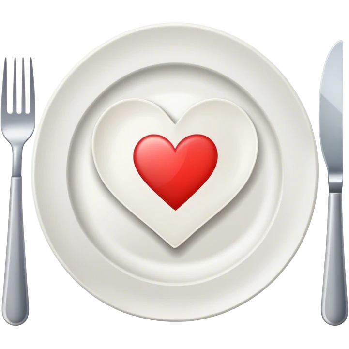 plate with fork on left & knife on right with heart on plate emoji