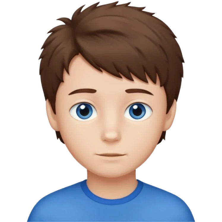 Brown hair and blue eyes boy that has short fluffy hair emoji