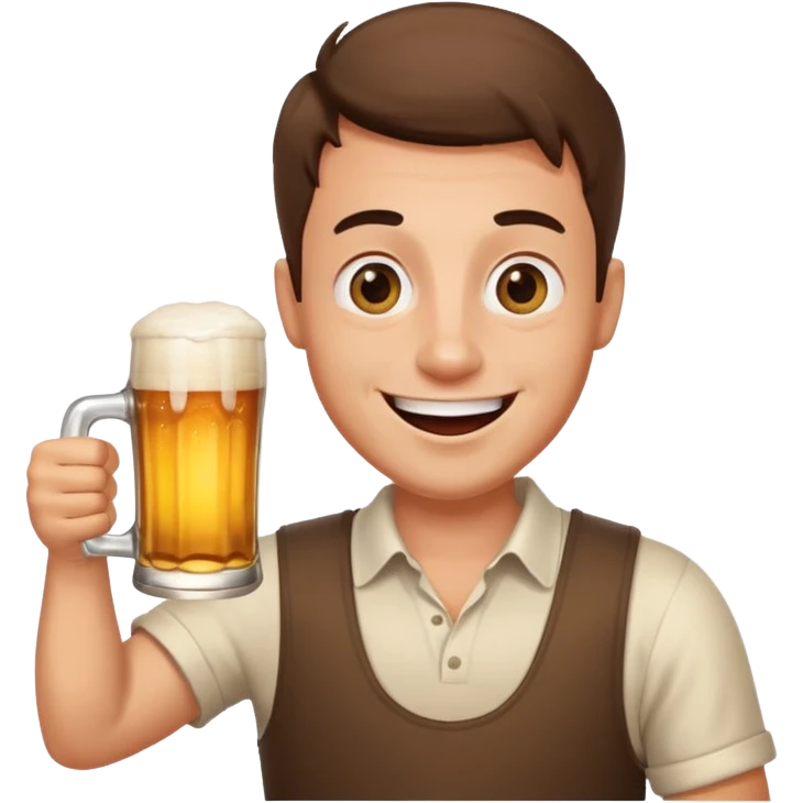whacky man holding a beer, extremely silly facial expression emoji