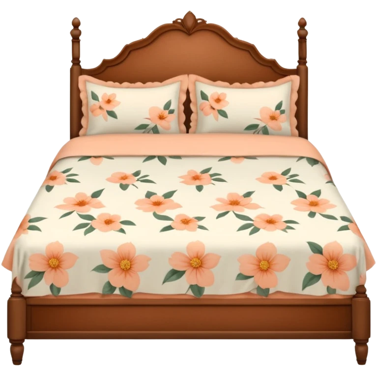 Peach floral sheets on a vintage bed emoji