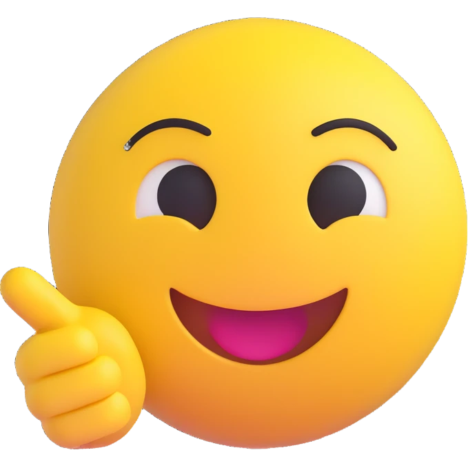 A classic yellow round emoji-style face pointing to itself, with a confident smile, symbolizing "me" or "I am the one". Bright colors, simple cartoon style, centered on a white background emoji