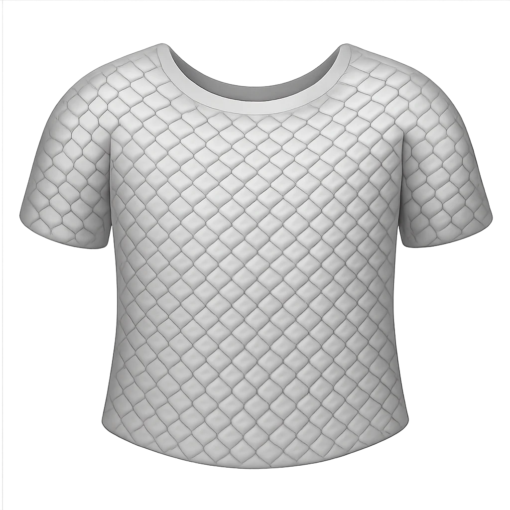 Remove all gold parts, keep only the silver chainmail torso armor, very light silver. The style should resemble emoji style with a transparent background. emoji