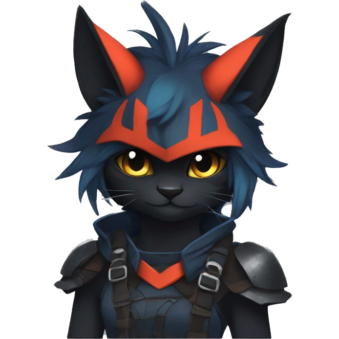 Edgy Shy Anthro Warrior cool pretty dark Litten-Pokémon-cat-fursona-animal techwear emoji