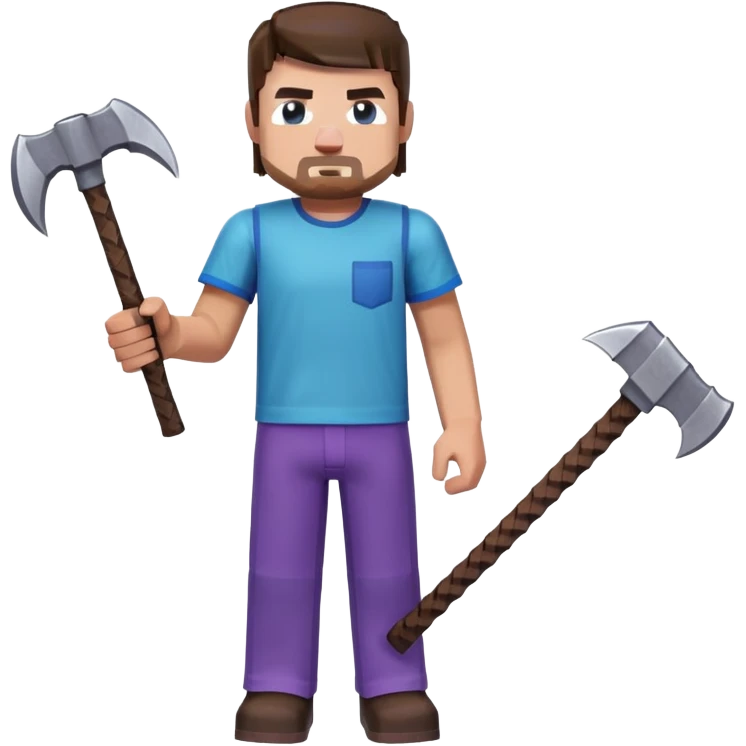 Steve from Minecraft, character with blue shirt and purple pants, holding a pickaxe emoji