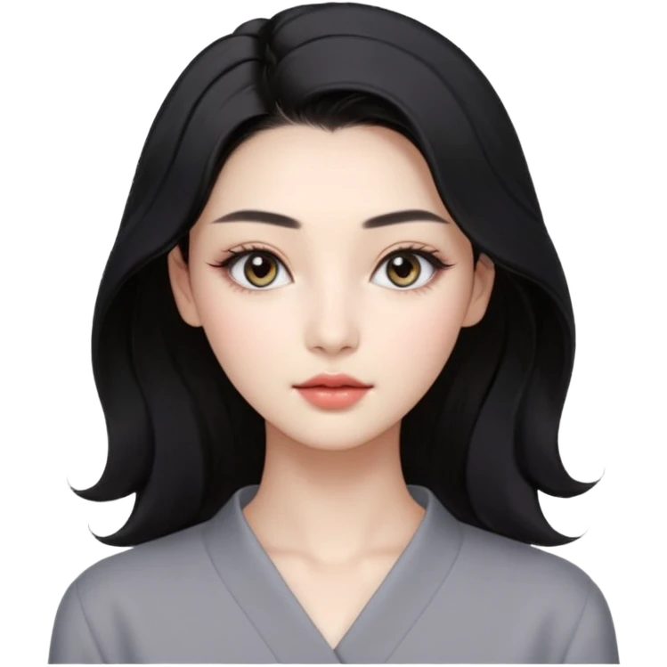 ผู้หญิงรูปหน้า
ดวงตา: สีเทาใส ไล่เฉดอ่อนเข้ม มีไฮไลต์เล็ก ๆ ทำให้ดูเฉียบ
ชั้นตา: สองชั้นชัด ปลายหางตาเฉียงขึ้นเล็กน้อย
ขนตา: ยาว งอน เน้นความคม
คิ้ว: สไตล์สาวเกาหลีสายเท่
ริมฝีปาก: ทรงกระจับบาง ยิ้มมุมปากเดียว
ผิว: ขาวอมเบจ ผิวแมตต์เรียบ
ผมตรงยาวเงา emoji