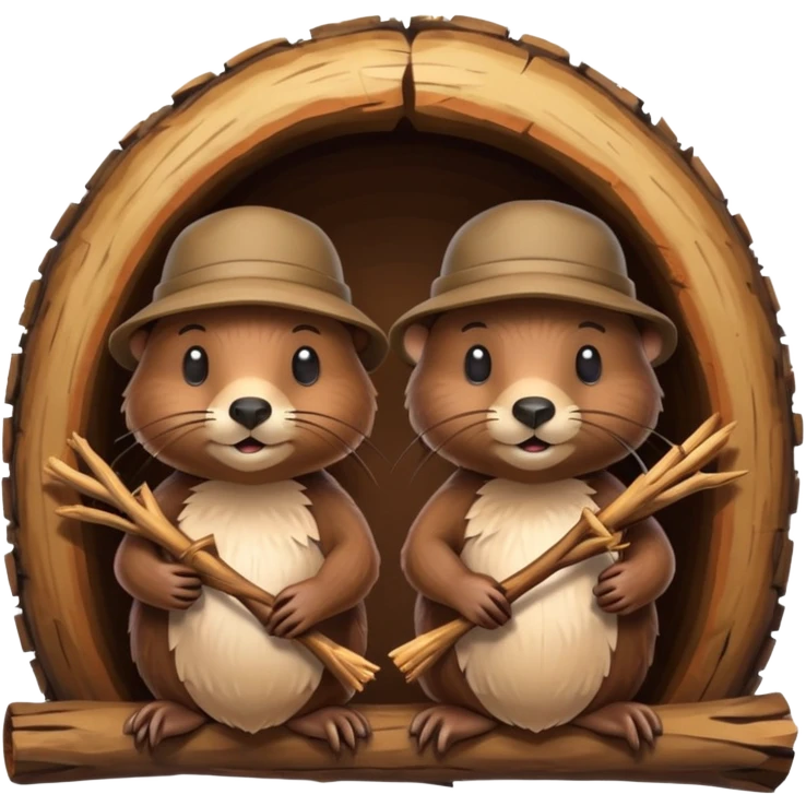 a beaver couple, one a female with a bow on her head in a beaver home made of sticks and logs emoji