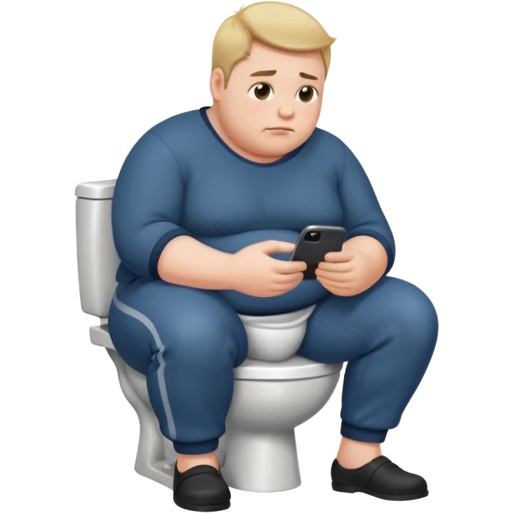heavyset person sitting on the toilet, pants down at ankles, scrolling through phone emoji