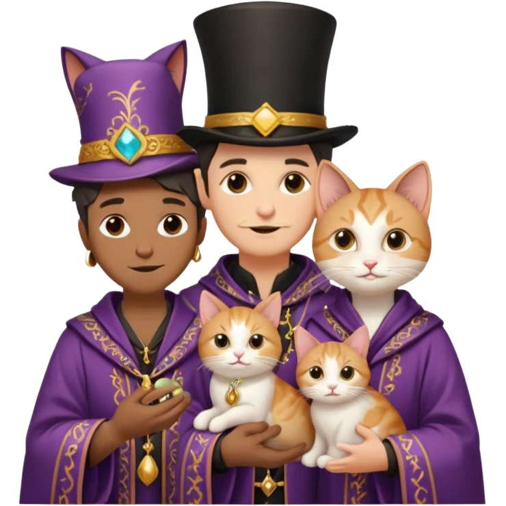 magician couple and their pet cat emoji