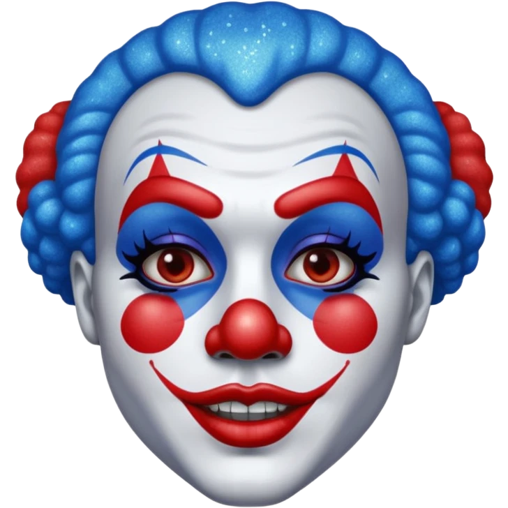 glitter red and blue clown emoji
