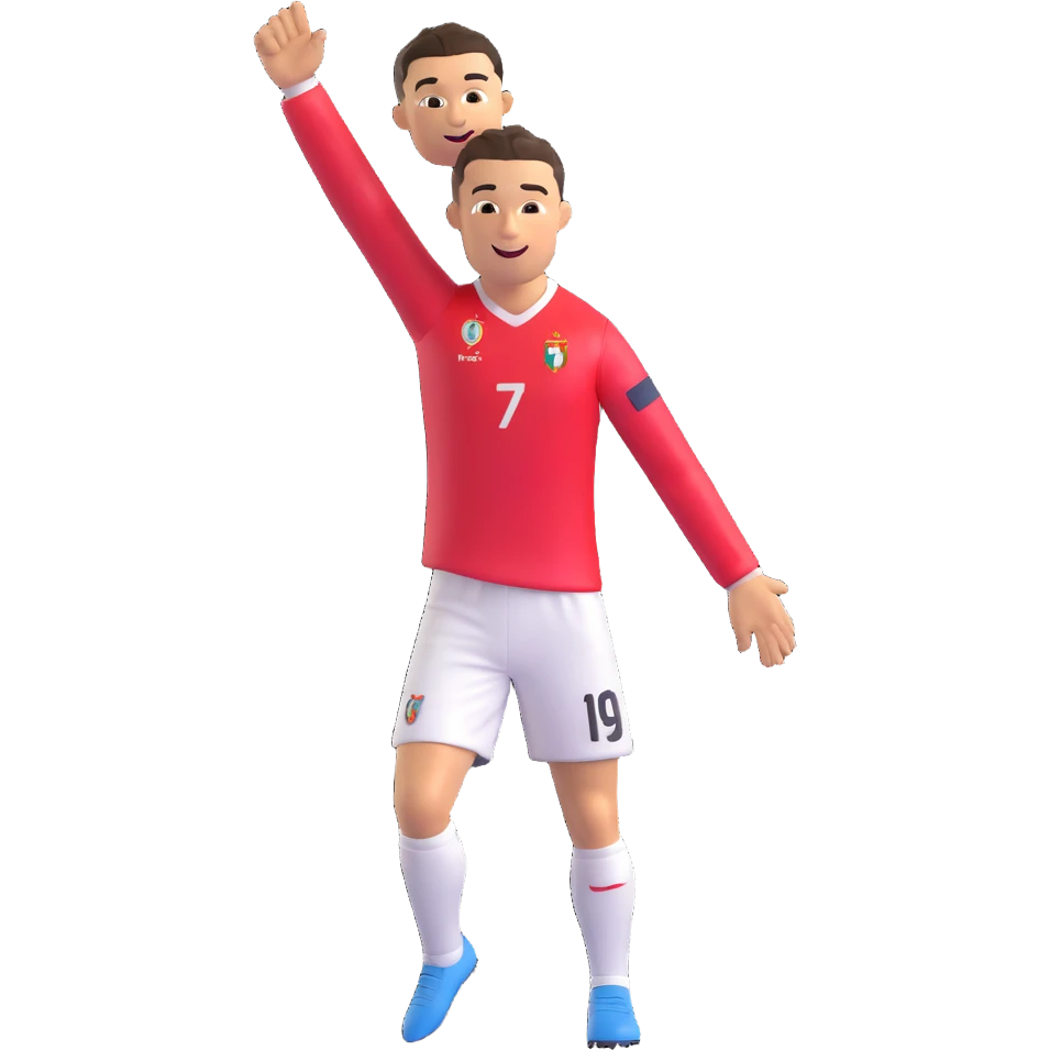 Cristiano Ronaldo inspired emoji, celebrating, in a soccer uniform, energetic pose emoji