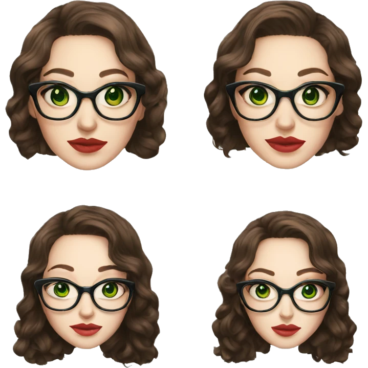 Kat Dennings with green eyes glasses and brunette with highlights hair emoji
