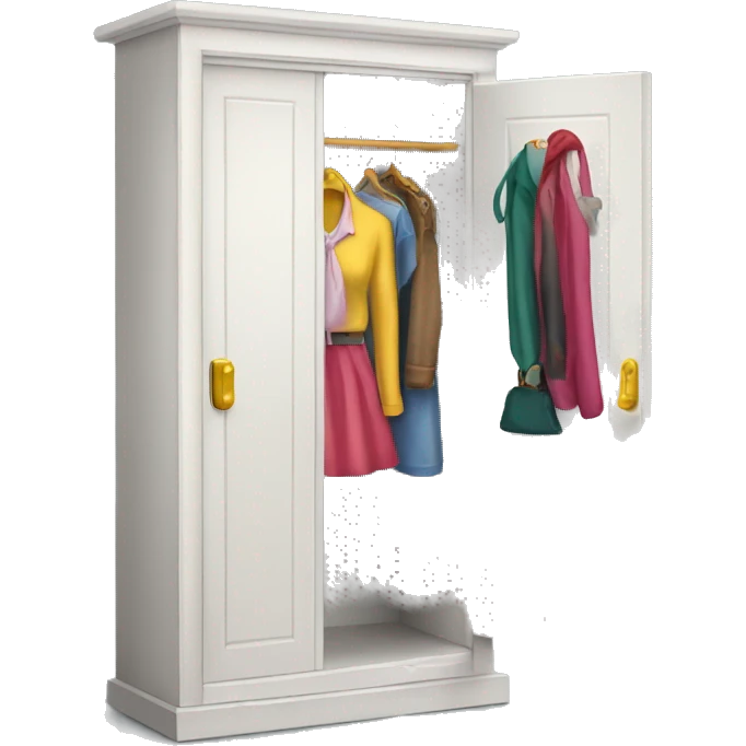 Women's emoji wardrobe door with various accessories peeking out from inside emoji