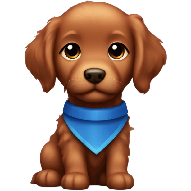 Chibi fluffy dark red retriever puppy with blue collar emoji