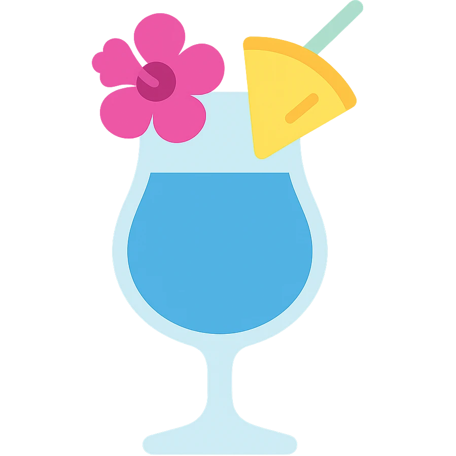 tropical fruity blue cocktail with hibiscus and pineapple garnish emoji