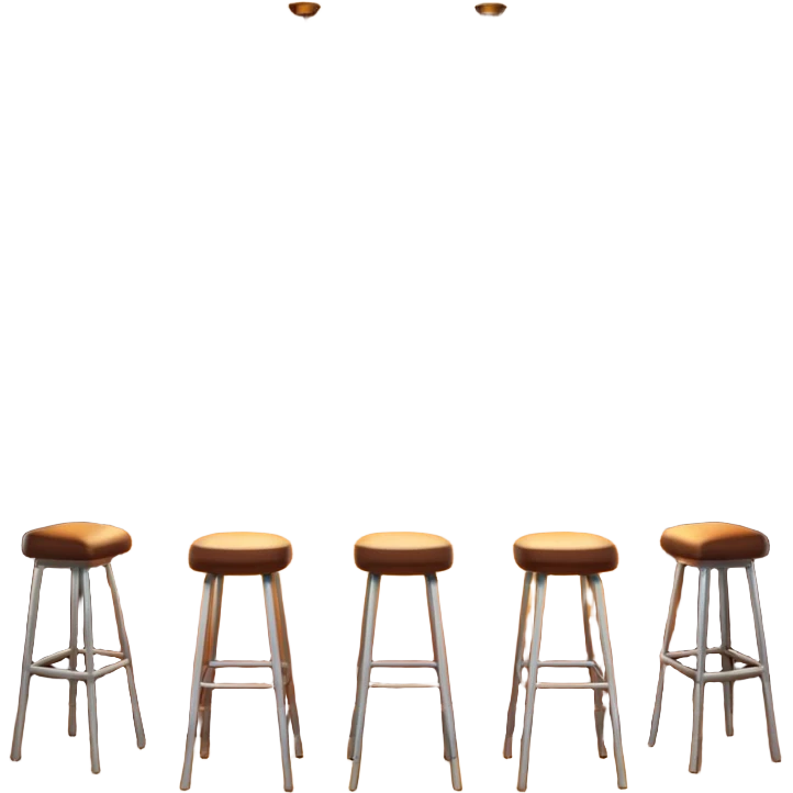 A 3D cartoon bar interior with bottles on glass shelves, counter lighting, high stools, and glowing drink glasses, warm ambient light, realistic Memoji-style. emoji