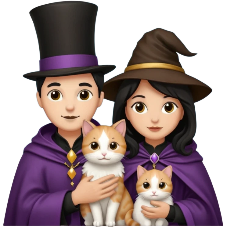 magician couple and their pet cat emoji