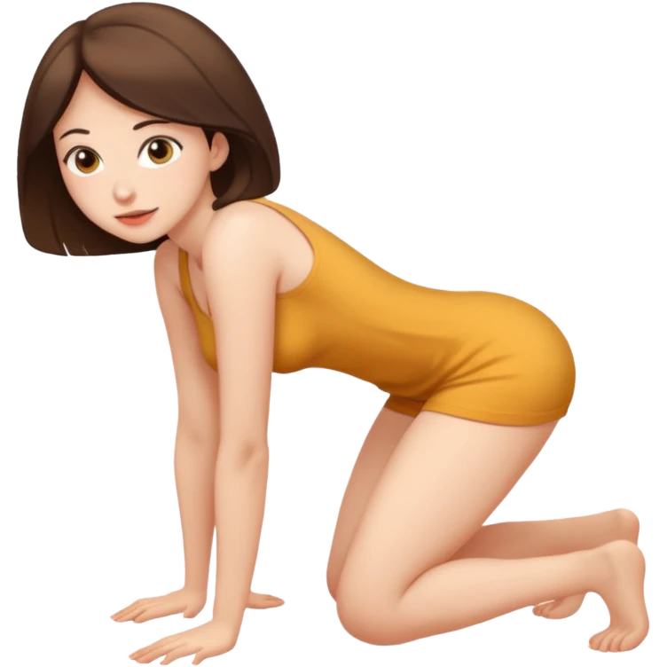 Nack woman, on all fours, cheek spread,  emoji