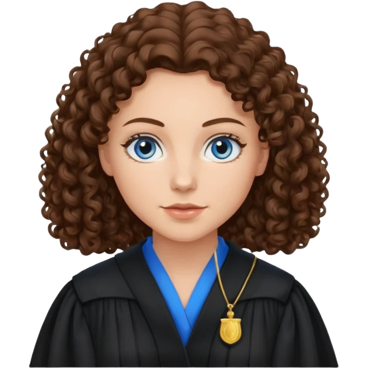 female judge with brown curly hair and blue eyes emoji