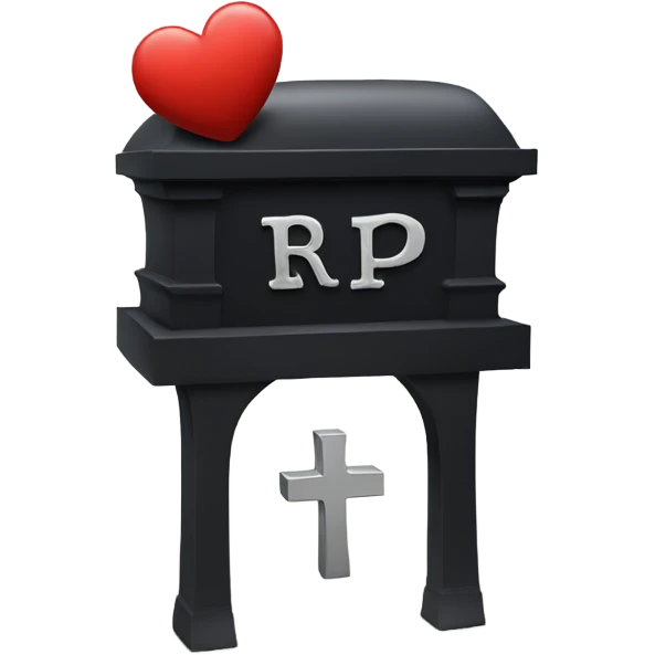 a black grave with the letters RIP on a silver heart emoji