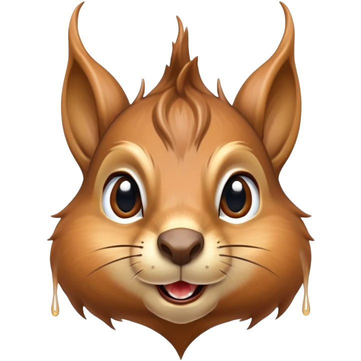 Realistic squirrel head with long pointed ears, distinctive squirrel face shape, and extremely large visible drool dripping from mouth, multiple drool streams hanging down emoji