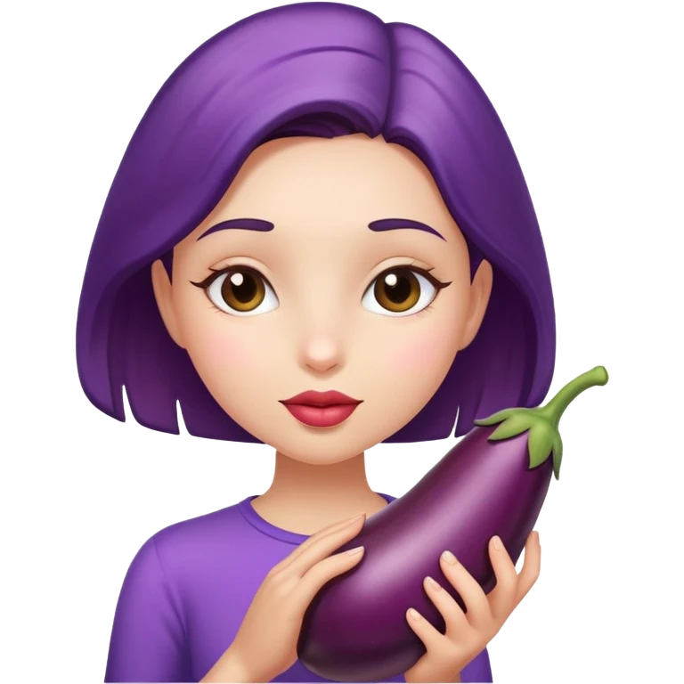 Girl holding and kissing eggplant emoji