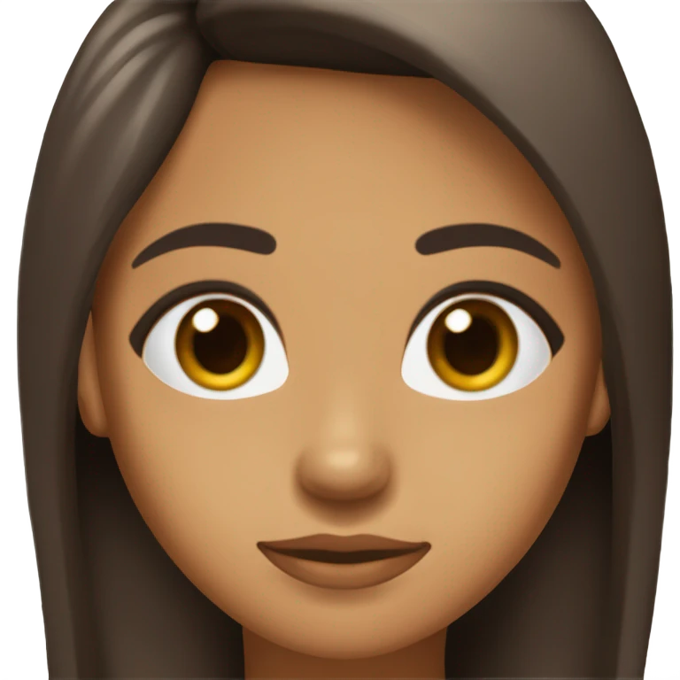 Chica morena de piel con pelo castaño oscuro listo y largo. Cara delgada, ojos rasgados y marrones oscuros y labios carnosos emoji
