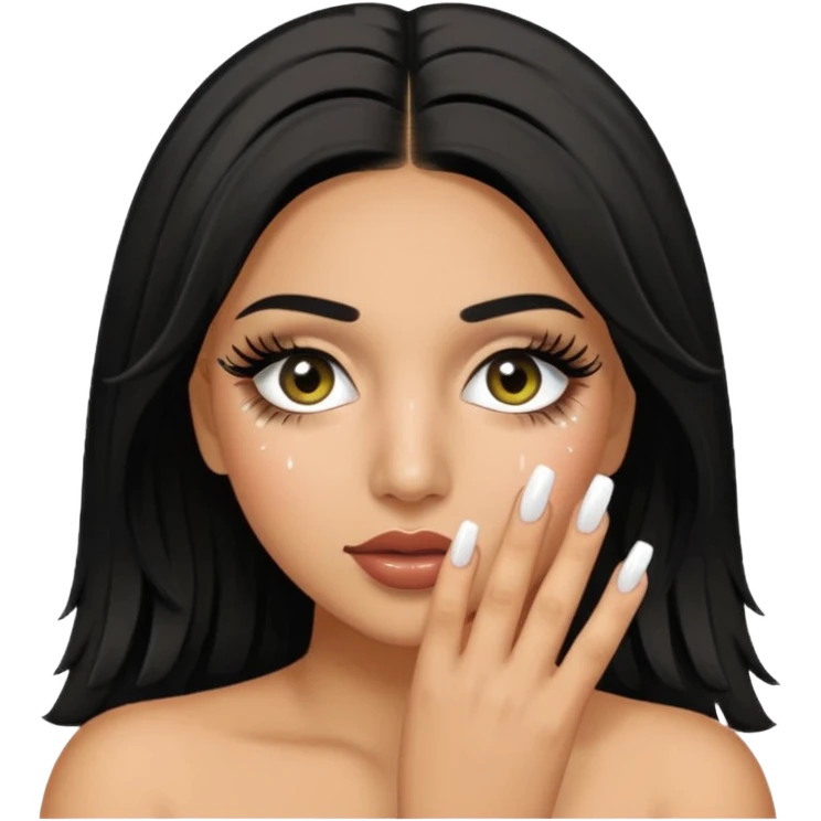 Baddie Latina emoji with fake lashes and white nails with cum covering her face emoji