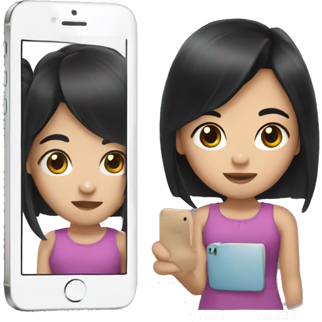 An asian girl with middle dark skin, with black hair an iPhone in the hand emoji