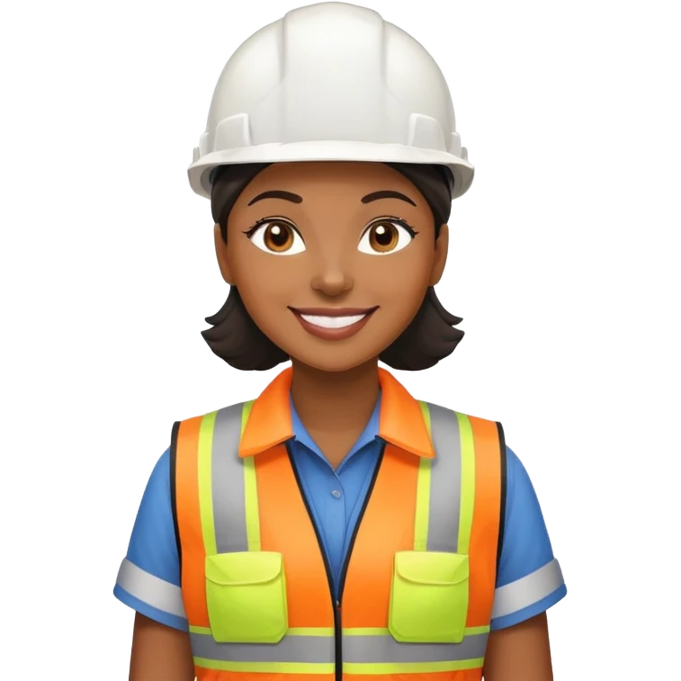 Black woman factory worker wearing safety vest and hard hat smiling emoji